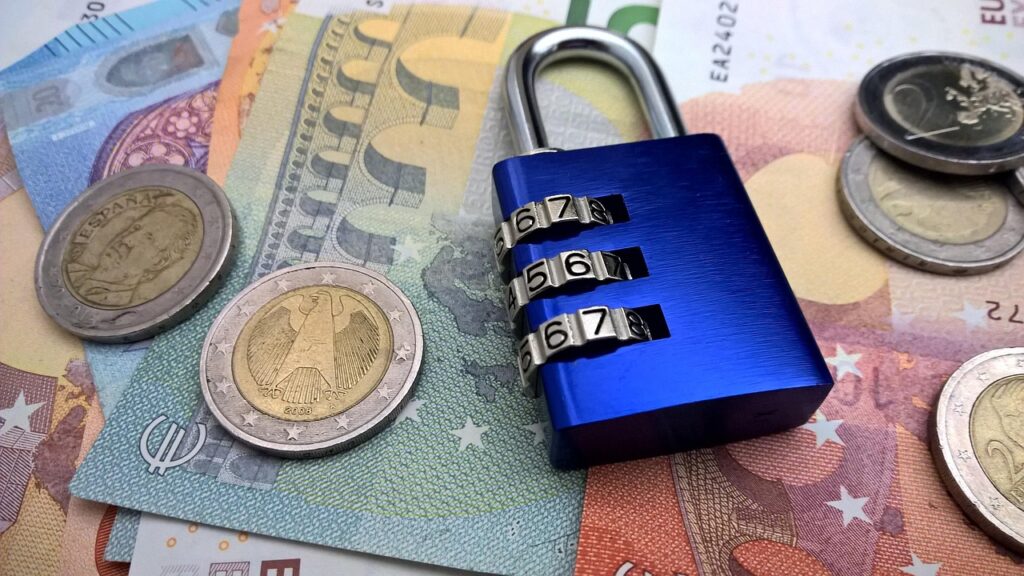 money, euro, security, protection, money plant, banknotes, coins, padlock, combination lock, combination lock, combination lock, combination lock, combination lock, combination lock